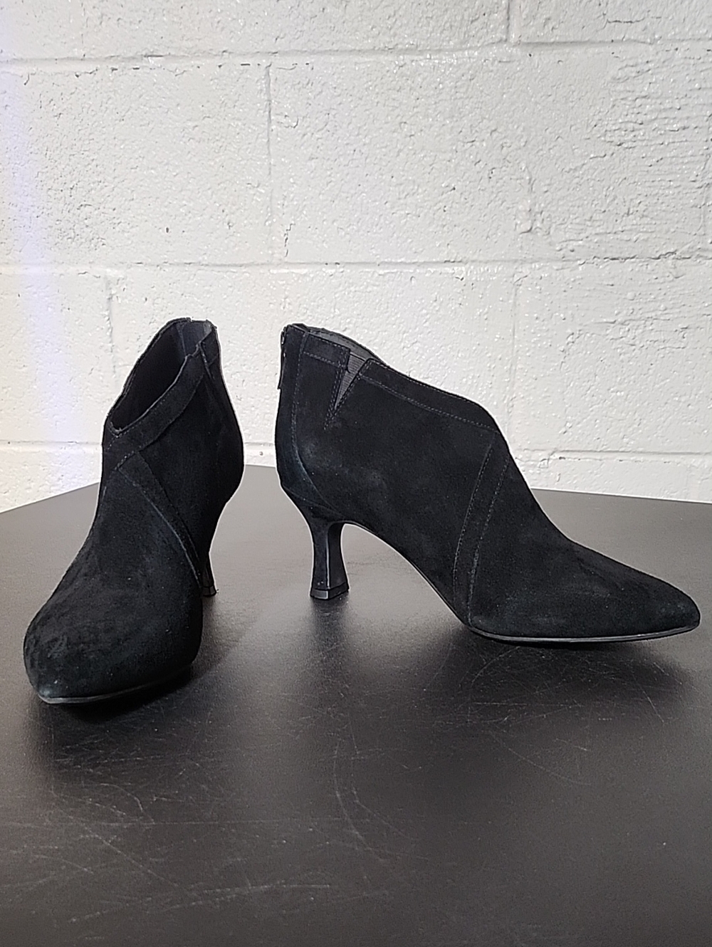 Women's Black Suede Ankle Booties with Kitten Heel